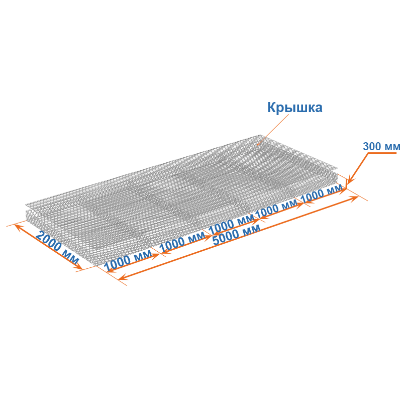 Габион матрац ГСИ-М 5х2х0,3 оцинкованный / ЦП, Ø проволоки 2,4/3,4 мм, размер ячейки 6х8 см фото