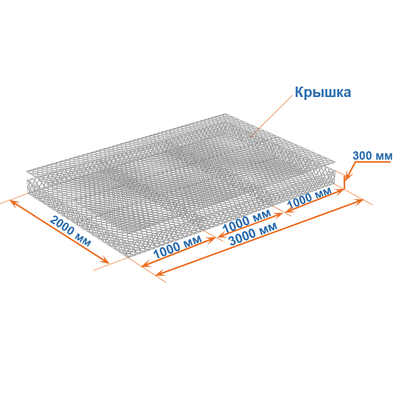 Габион матрац ГСИ-М 3х2х0,3 оцинкованный, Ø проволоки 3,0 мм, размер ячейки 8х10 см фото